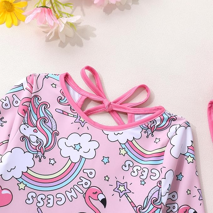 YOUNGER TREE Infant Baby Girls Swimsuit Long Sleeve Swimsuits One Piece Swimsuit Solid Color Bathing Suit with Hat, UPF 50+