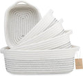 NaturalCozy 5-Piece Rectangle Storage Basket Set- Natural Cotton Rope Woven Baskets for Organizing! Small Basket for Montessori, Baby Nursery, Dog Toy Baskets, Cat Toy Box, Bathroom Organization Bin
