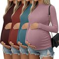 4 Packs Womens Maternity Shirts Long Sleeve Cotton Ribbed Pregnancy Mock Neck Side Ruched Workout Tops for Mama