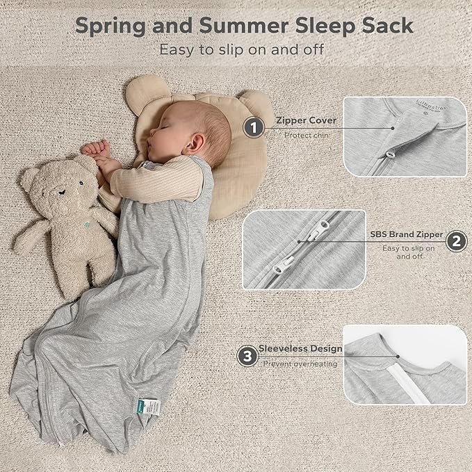 Rayon Made from Bamboo Sleep Sack, 0.5 TOG Wearable Blanket Baby, Sleep Sack 12-18 Months for Spring and Summer, Grey
