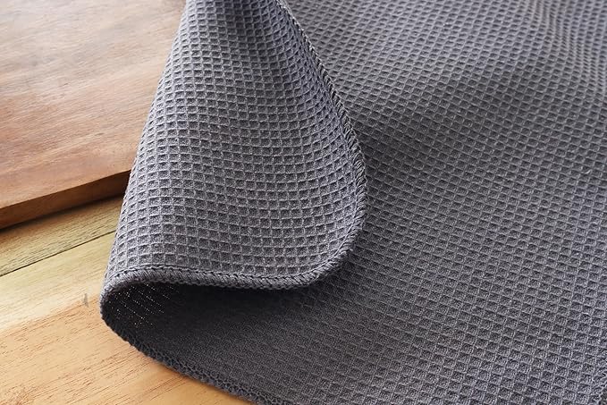 PurpleEssences Dish Cloths and Dish Rags - 8 Pack Waffle Weave Solid Kitchen Dish Wash Cloths, 100% Cotton, 12 x 12 Inches, Ultra Soft Absorbent Quick Drying - Fall Thanksgiving - Dark Grey