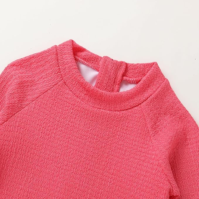 YOUNGER TREE Infant Baby Girls Swimsuit Long Sleeve Swimsuits One Piece Swimsuit Solid Color Bathing Suit with Hat, UPF 50+