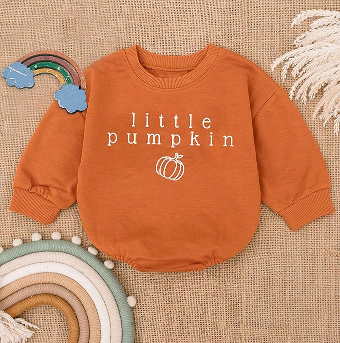 2PC Little Pumpkin Baby Romper, Infant Halloween Ghost Outfit, Fall Baby Girl Boy Bodysuit, Long Sleeve Autumn Clothes