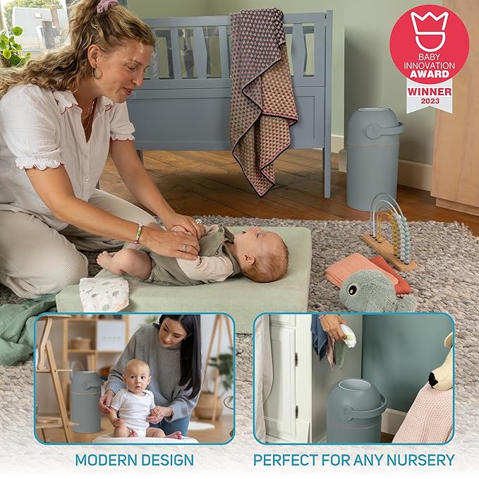 L.A. BABY Magic Diaper Pail - Patented 100% Odor-Free System with Child-Safe Lock - Award-Winning Design - No Refills Required - Works with Regular Trash Bags - Green