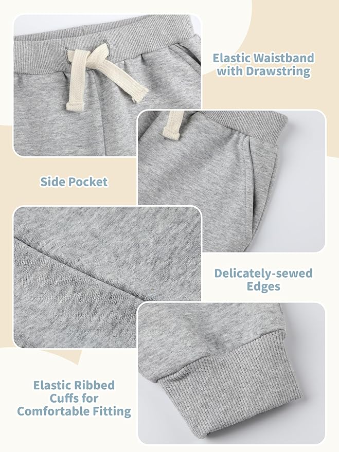 HXP 3 Pack Toddler Sweatpants Cotton Toddler Boys Girls Unisex Sweatpants Pants with Pocket Drawstring