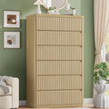 Fluted 6 Drawers Dresser for Bedroom, 56" Tall Modern Chest of Drawers with Curved Profile, Wooden Dressers Drawer Closet Clothes Storage Organizer for Living Room, Hallway, Natural
