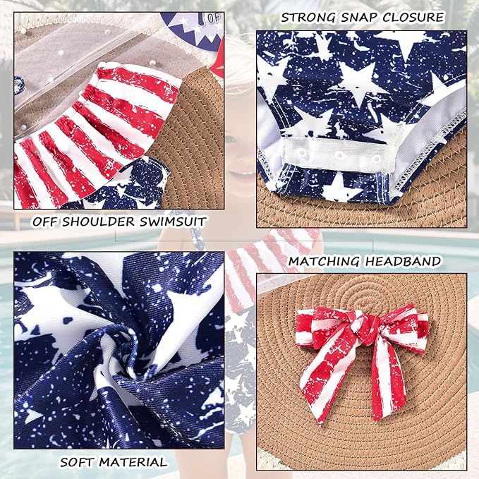 Toddler Baby Girls Ruffles Bikini One Piece Swimsuits Floral Off Shoulder Swimwear Beach Bathing Suit