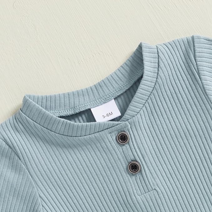 Newborn Baby Boy Girl Clothes Ribbed Knitted Long Sleeve Romper Pants Solid Cotton Infant Fall Winter Outfits 2Pcs