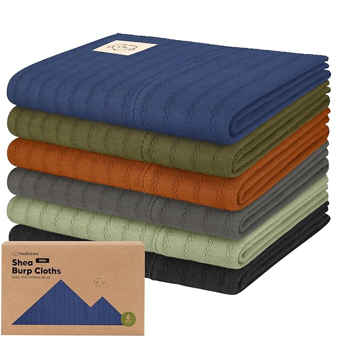 KeaBabies Organic Cotton Burp Cloths Baby Girl, Boy - 6-Pack Large Burping Clothes for Babies, Spit Up Rags, Super Soft & Absorbent Newborn Wash Towels, Gender Neutral, Non-Shrink (Stria, Basic)