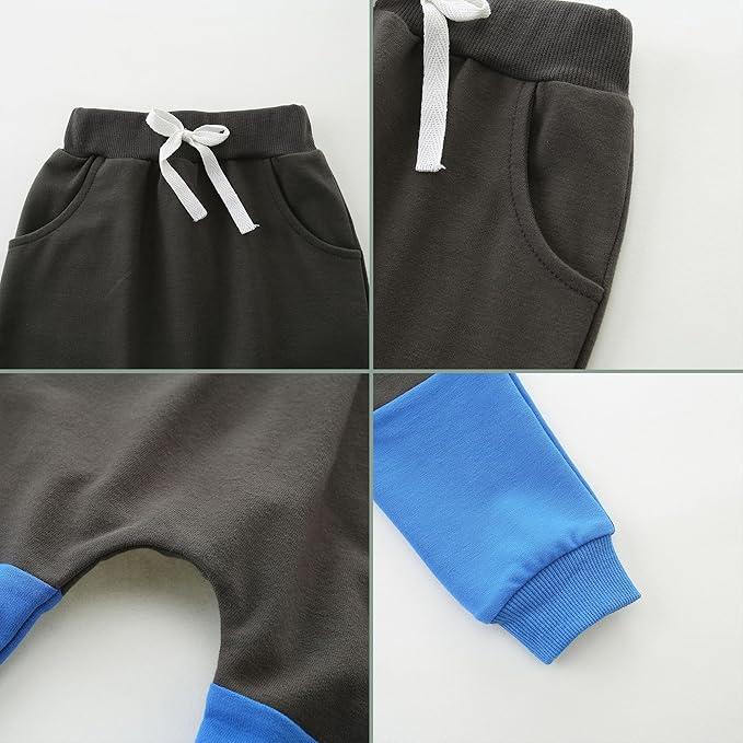 Baby Boy Outfits Short Long Sleeve Pants Clothes Set Spring Summer Hooded Patchwork Sweatshirt
