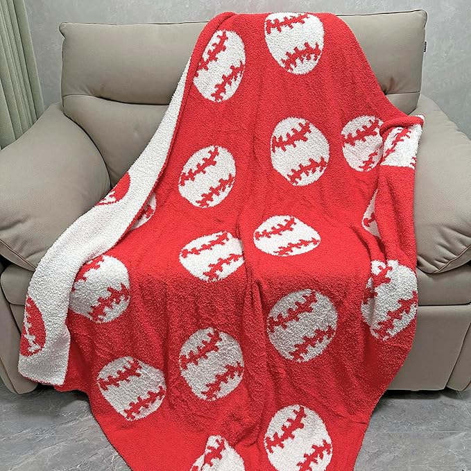 Cozy Baseball Pattern Blanket Perfect Lightweight Bedding for Adults, Soft, Warm, and Plush Soccer Sports Blanket Great for Bed Sofa (Baseball-Red, 50"x60")