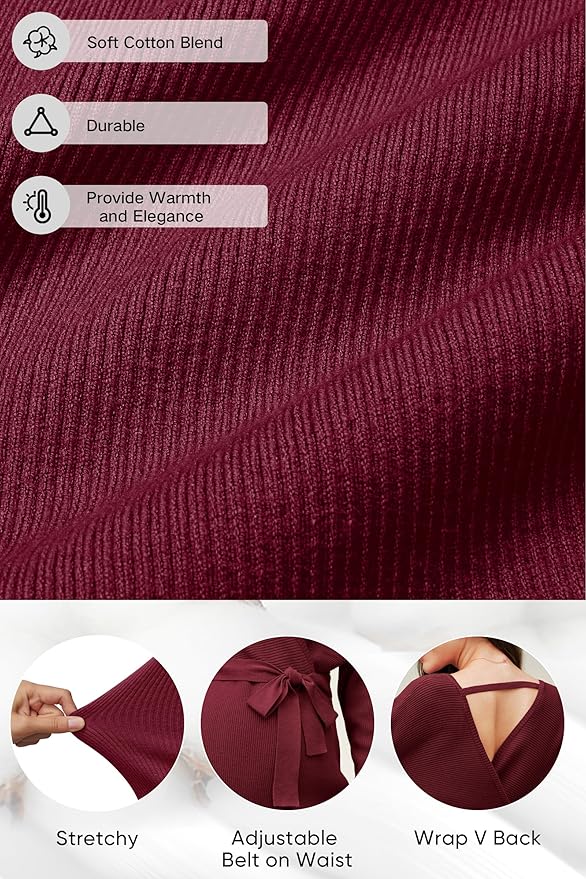 OUGES Womens Soft Cotton Blend Maternity Sweater Wrap V Neck Long Sleeve V Back Fall Shirts Pregnancy Outfits with Belt
