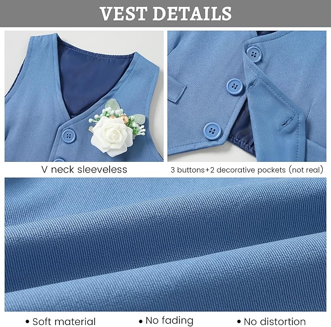 SANMIO Baby Boy Clothes Suits Infant Gentleman Outfit Collared Dress Shirt+Vest+Tie+Corsage+Pants 5Pcs Baby Suit Sets