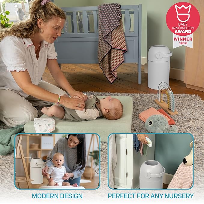 L.A. BABY Magic Diaper Pail - Patented 100% Odor-Free System with Child-Safe Lock - Award-Winning Design - No Refills Required - Works with Regular Trash Bags - White
