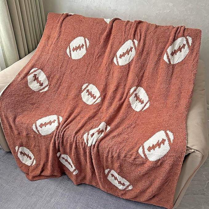 Cozy Football Pattern Blanket Perfect Lightweight Bedding for Adults, Soft, Warm, and Plush Rugby Sports Blanket Great for Bed Sofa, Dark Brown, 50"x60"