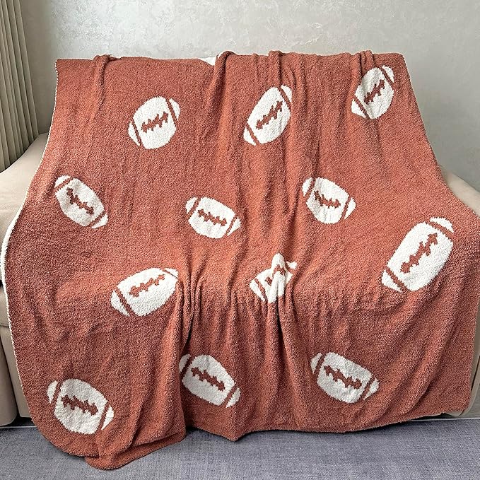 Cozy Football Pattern Blanket Perfect Lightweight Bedding for Adults, Soft, Warm, and Plush Rugby Sports Blanket Great for Bed Sofa, Dark Brown, 50"x60"