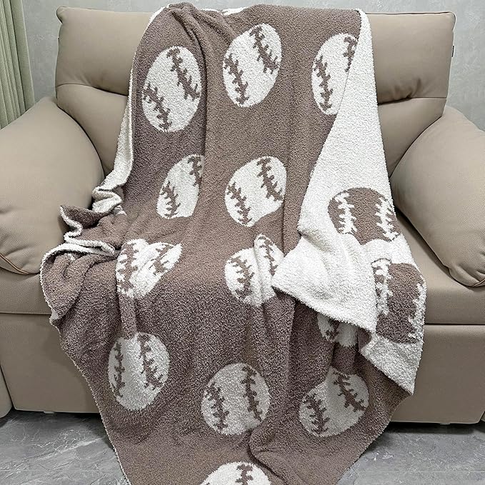 Cozy Baseball Pattern Blanket Perfect Lightweight Bedding for Adults, Soft, Warm, and Plush Soccer Sports Blanket Great for Bed Sofa (Baseball-Brown, 50"x60")