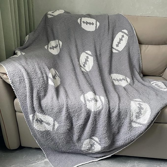 Cozy Football Pattern Blanket Perfect Lightweight Bedding for Adults, Soft, Warm, and Plush Rugby Sports Blanket Great for Bed Sofa (Rugby-Grey, 50"x60")