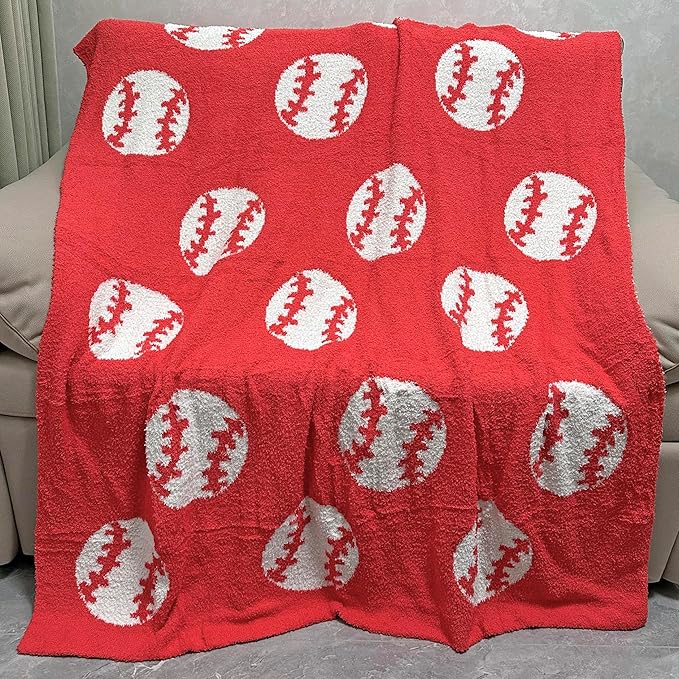Cozy Baseball Pattern Blanket Perfect Lightweight Bedding for Adults, Soft, Warm, and Plush Soccer Sports Blanket Great for Bed Sofa (Baseball-Red, 50"x60")