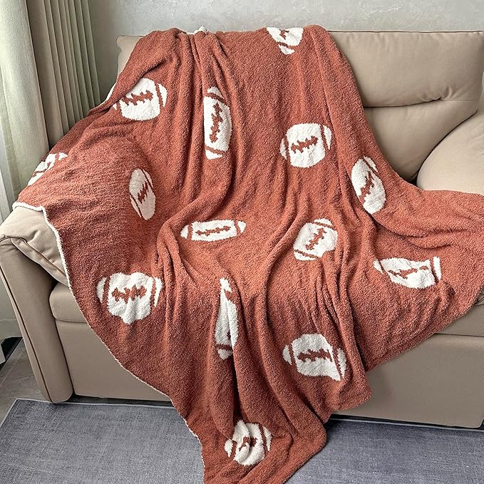 Cozy Football Pattern Blanket Perfect Lightweight Bedding for Adults, Soft, Warm, and Plush Rugby Sports Blanket Great for Bed Sofa, Dark Brown, 50"x60"