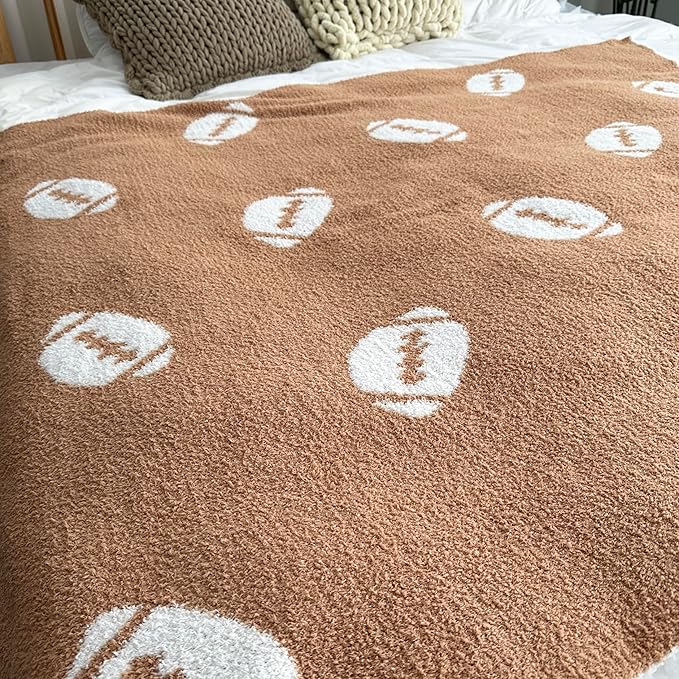 Cozy Football Pattern Blanket Perfect Lightweight Bedding for Adults, Soft, Warm, and Plush Rugby Sports Blanket Great for Bed Sofa (Rugby-Brown, 50"x60")