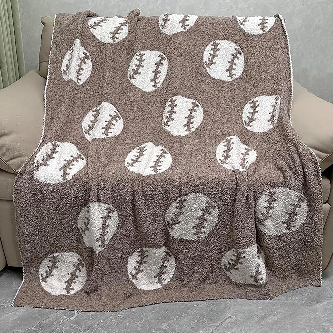 Cozy Baseball Pattern Blanket Perfect Lightweight Bedding for Adults, Soft, Warm, and Plush Soccer Sports Blanket Great for Bed Sofa (Baseball-Brown, 50"x60")