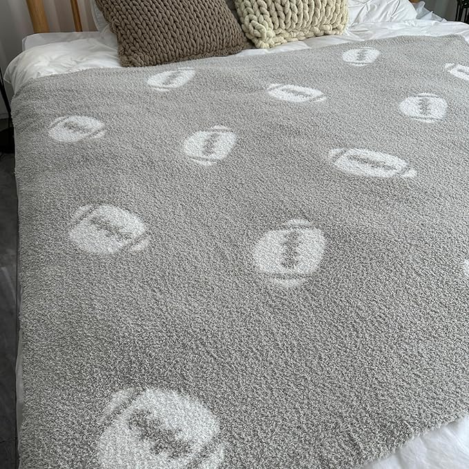 Cozy Football Pattern Blanket Perfect Lightweight Bedding for Adults, Soft, Warm, and Plush Rugby Sports Blanket Great for Bed Sofa (Rugby-Grey, 50"x60")